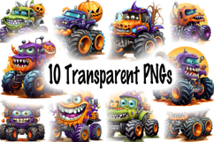 Cute Halloween Monster Truck Clipart - 10 Transparent PNGs Product Image 11