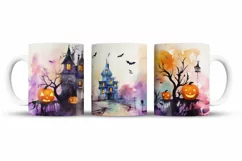 Halloween Mug Wrap Sublimation Designs, Halloween Tree Mug, Halloween Png