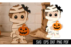 Halloween Boy Wearing Mummy Costume SVG Laser Cut Design Product Image 1