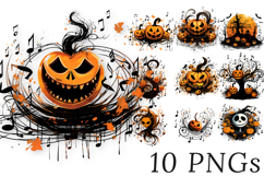 Halloween Music Clipart Bundle - 10 Abstract Music Notes PNG Product Image 1