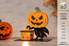 Halloween Night Lantern Laser Cut. Halloween Lamp SVG Product Image 1