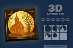 Halloween Night Scene with Old Chruch Layered SVG Product Image 3