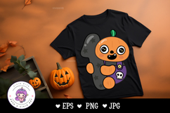 Halloween number one Pumpkin jack o lantern kawaii clipart Product Image 3