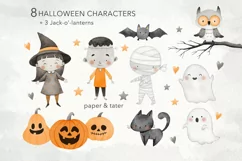 Happy Halloween Watercolor Clipart, Halloween Monsters PNG Product Image 2
