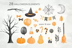 Happy Halloween Watercolor Clipart, Halloween Monsters PNG Product Image 3