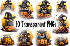 Cute Halloween owl Clipart Bundle - 10 transparent PNGs Product Image 10