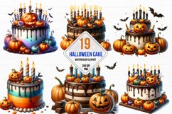 Watercolor Halloween Party Cake Clipart Bundle Product Image 1