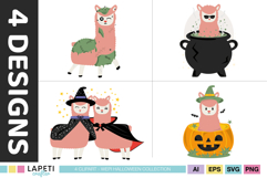 Spooky llama clipart collection with transparent background.