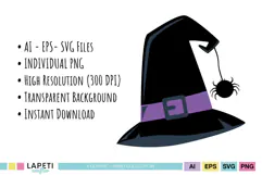 Halloween witch hat graphics for children’s invitations, banners and party decorations