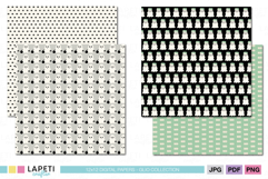 Halloween pastel pattern bundle with ghosts, skulls, cats, and BOO lettering.