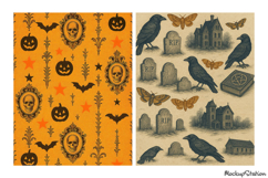 Retro Halloween Witch &amp; Pumpkin Scrapbook Pages Vintage Product Image 2