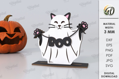 3D Halloween pet stand Laser Cut. Spooky Decor SVG. Cat Product Image 1