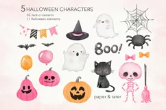 Pink Halloween Watercolor Clipart, Pastel Halloween Girl PNG Product Image 2