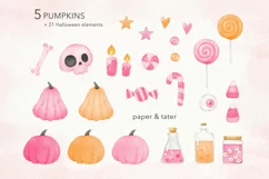 Pink Halloween Watercolor Clipart, Pastel Halloween Girl PNG Product Image 4