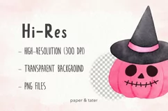 Pink Halloween Watercolor Clipart, Pastel Halloween Girl PNG Product Image 3
