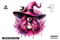 Watercolor Witch Clipart, Halloween Pink Witch, Sublimation Witch PNG, Pink Witch Art, Watercolor Halloween PNG, Pink Witch Clipart, Halloween Watercolor Design, Sublimation Halloween Witch, Pink Witch Sublimation, Watercolor Witch PNG,