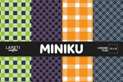 Four Halloween plaid digital papers in green purple orange and navy