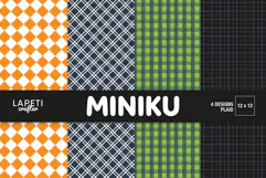 Four Halloween plaid digital papers in orange green navy black and purple
