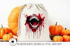 halloween png design with creepy smile shown on a tote bag