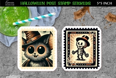Vintage Halloween Postage Stamp Stickers|Retro Spooky Skull Product Image 1