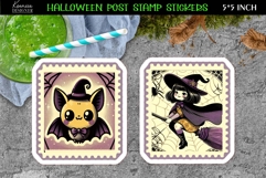 Vintage Halloween Postage Stamp Stickers|Little Witch|Bat Product Image 1