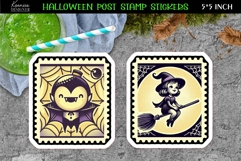 Vintage Halloween Postage Stamp Stickers|Little Witch|Bat Product Image 1