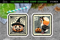 Vintage Halloween Postage Stamp Stickers|Retro Goose|Pumpkin Product Image 1