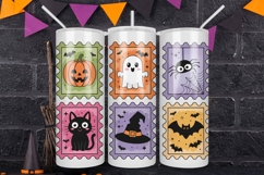 Halloween Postage Stamp Skinny Tumbler Wrap Product Image 1