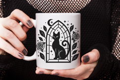 Gothic Black Cat SVG | Halloween Stained Glass Window Design Product Image 2