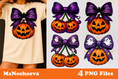 Halloween Coquette Sublimation | Jack O Lantern Bow Clipart Product Image 1