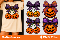 Halloween Coquette Sublimation | Jack O Lantern Bow Clipart Product Image 1