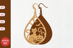Halloween Pumpkin Cat Earring SVG Product Image 1
