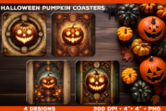 Bundle of Pumpkin Tarot Card Square Coasters Sublimation Product Image 2