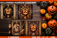 Bundle of Pumpkin Tarot Card Square Coasters Sublimation Product Image 4