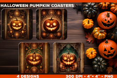 Bundle of Pumpkin Tarot Card Square Coasters Sublimation Product Image 5