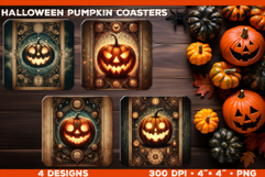 Bundle of Pumpkin Tarot Card Square Coasters Sublimation Product Image 7