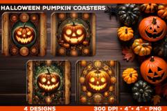 Bundle of Pumpkin Tarot Card Square Coasters Sublimation Product Image 11