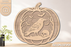 Halloween Pumpkin Crow Laser Cut SVG Design Product Image 1