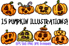Halloween Pumpkin Illustrations 15 Hand-Drawn Jack O’ Lantern Clipart Bundle by Squeeb Creative