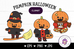 Halloween Pumpkin clipart kawaii Jack o lantern cartoon Product Image 1