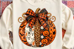 Halloween Pumpkin PNG, Leopard Print and Buffalo Plaid Bow w Product Image 4