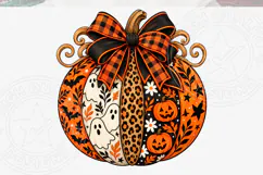 Halloween Pumpkin PNG, Leopard Print and Buffalo Plaid Bow w Product Image 5