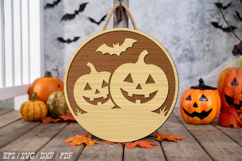 Halloween Pumpkin Round Door Hanger SVG,Jack O Lantern Laser Product Image 1