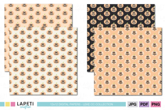 Set of 4 pumpkin pattern digital papers in cream, peach, orange and black, kawaii Halloween style.