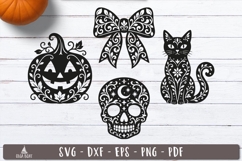 Halloween Pumpkin Skull Cat Bow SVG Silhouette 