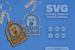 Halloween Pumpkin Spooky Vibes Keychain SVG Product Image 2