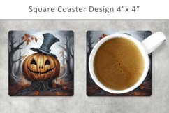Halloween Pumpkin Square Coaster, square magnet Product Image 1