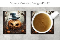 Halloween Pumpkin Square Coaster, square magnet Product Image 1