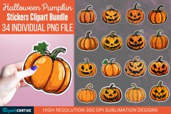Halloween Pumpkin Sticker Clipart Bundle Product Image 1