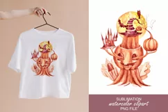 Watercolor Halloween pumpkin horror sublimation / clipart Product Image 1
